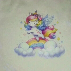 NWOT - Handmade White New Born Bodysuit - Unicorn Dancing On Rainbow